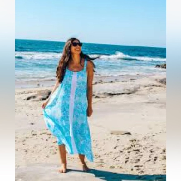 NWT. Lilibridge XS Blue Tropics Midi Dress. - Picture 4 of 12